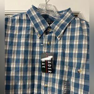 Trader Bay Men's Blue White Plaid Shirt Sears men’s L nwt
